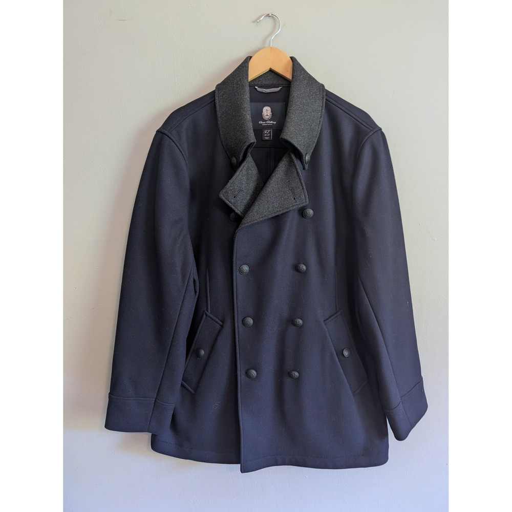 Lands End Limited Edition Wool Pea Coat Mens XL Navy Blue Double Breasted Jacket